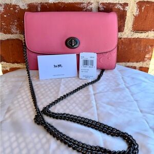 Authentic Coach Signature Embossed Leather Chain Crossbody “Pink Lemonade”